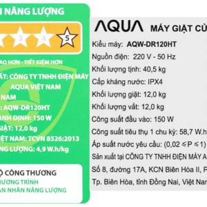 Máy giặt Aqua Inverter 12 kg AQW-DR120HT.BK