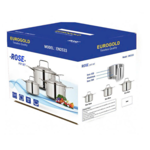 Bấm vào để xem thư viện ảnh Bộ Nồi 3 Món Vung Kính Đáy Liền Thân INOX 304 EN2533 Eurogold