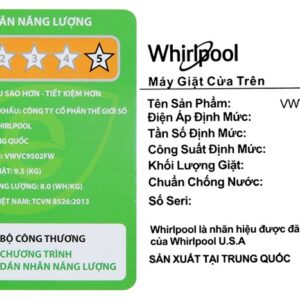 Máy giặt Whirlpool 9.5 kg VWVC9502FW