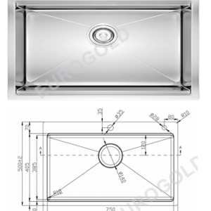 Bấm vào để xem thư viện ảnh Chậu Rửa Bát 1 Hố INOX 304 EUS58050 Eurogold