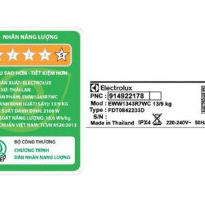 Máy giặt cửa trước 13kg sấy 9kg lồng ngang Electrolux Inverter EWW1343R7WC