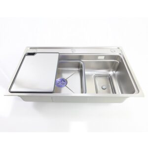 Bấm vào để xem thư viện ảnh Bồn rửa chén đúc 78x46cm-CN Khay Thớt 304 (Lọc rác Chữ Nhật)