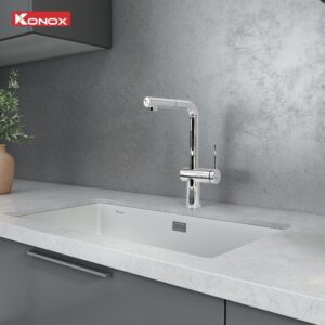 Bấm vào để xem thư viện ảnh Vòi rửa bát dây rút Konox Stream Smart Chrome