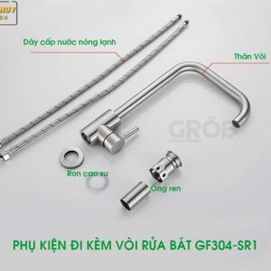 Bấm vào để xem thư viện ảnh Vòi Rửa Bát Thân Tròn Hình C Lệch Grob GF-304SR1